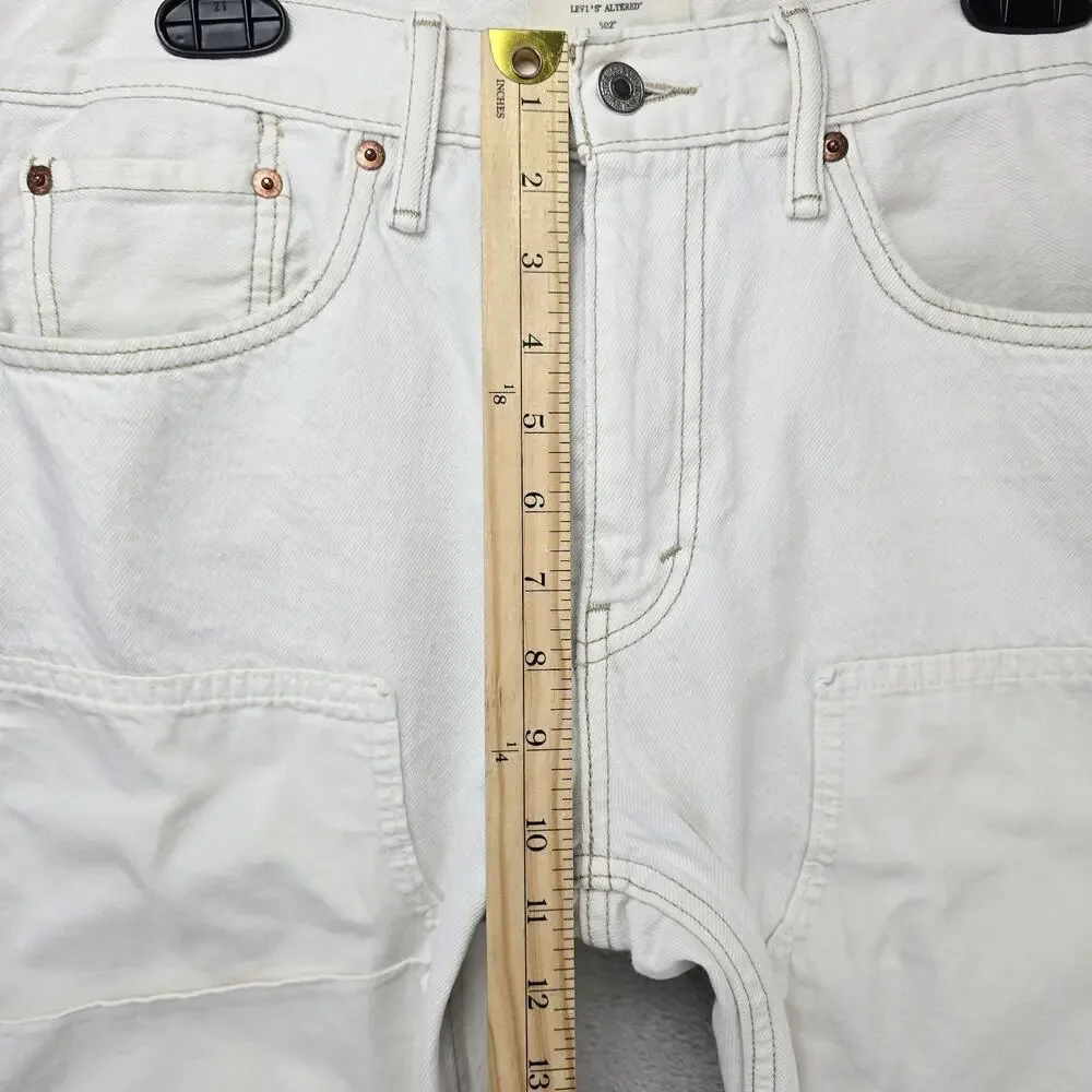 Levis 502 Altered Jeans Mens 33x27 White Tapered Regular Fit Double Knee Denim